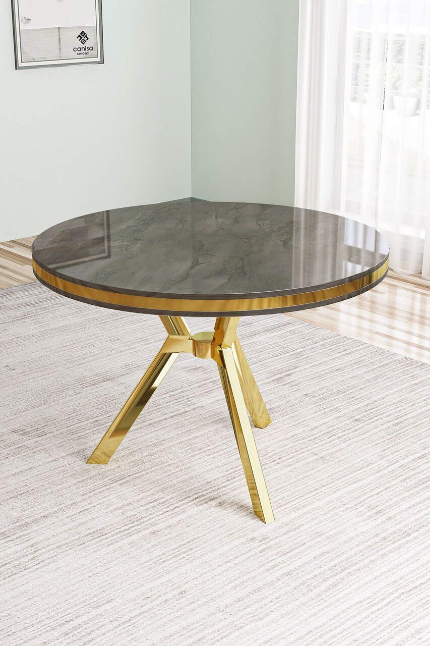 Masa, Hanah Home, Mos, 90x74x90 cm, Antracit / Aur - imagine 4